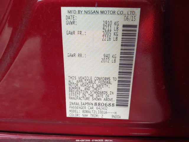 1N4AL3AP9FN880688 Nissan 2015