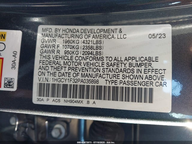 1HGCY1F32PA035898 Honda l15be