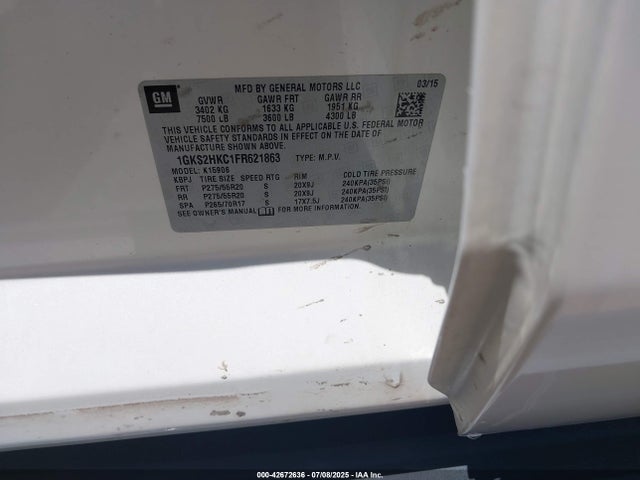 1GKS2HKC1FR621863 GMC l83 - vvt, active fuel management, aluminum