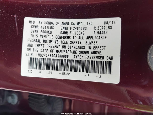 1HGCR3F87GA000696 Honda j35y1