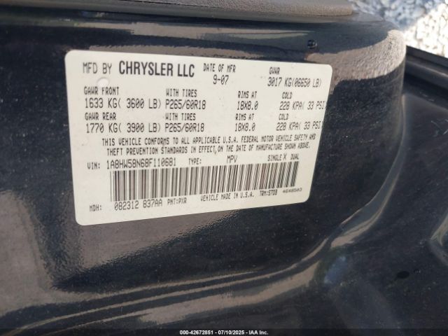 2008 CHRYSLER ASPEN 1A8HW58N68F110681 Photo 8