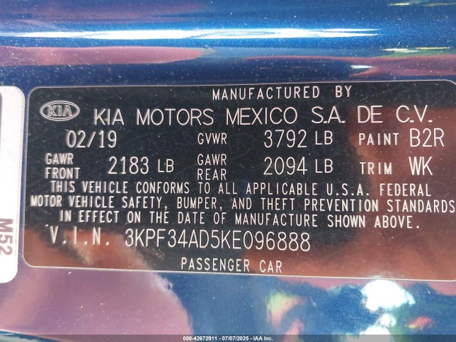KIA mpi nu 2019 3KPF34AD5KE096888 Image 9