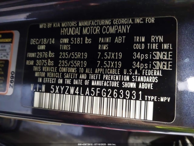 5XYZW4LA5FG263931 Hyundai dohc t-gdi theta-ii
