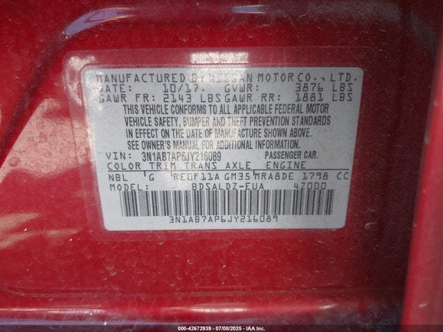 3N1AB7AP6JY216089 Nissan 2018