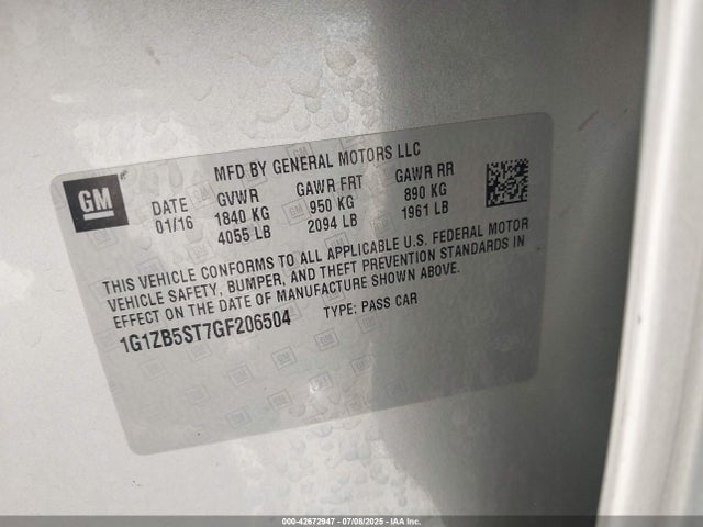 1G1ZB5ST7GF206504 Chevrolet MALIBU LS