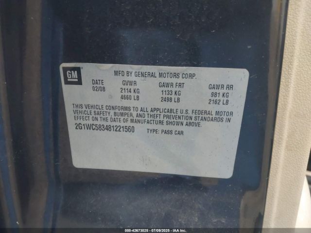 2008 CHEVROLET IMPALA 2G1WC583481221560 Photo 8