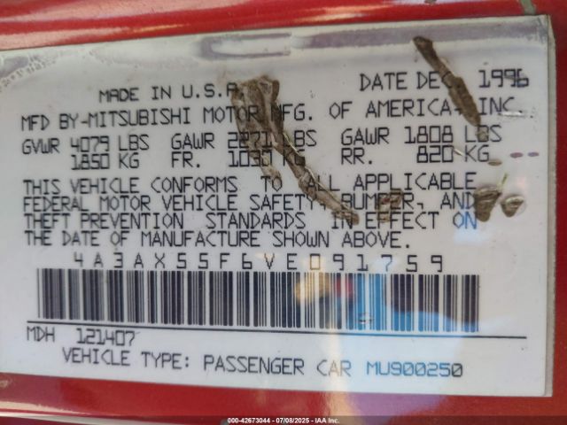 1997 MITSUBISHI ECLIPSE SPYDER 4A3AX55F6VE091759 Photo 8