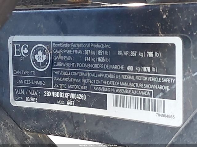 2015 CAN-AM SPYDER ROADSTER 2BXNBDD2XFV004260 Photo 9