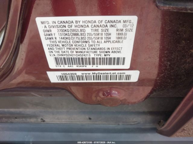 2012 ACURA MDX 2HNYD2H21CH524213 Photo 8