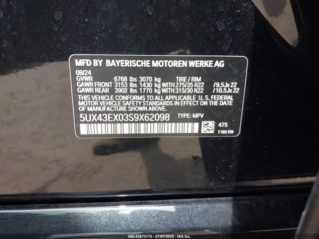 5UX43EX03S9X62098 BMW X6