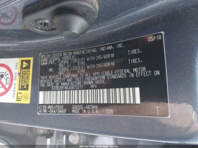 2018 TOYOTA HIGHLANDER 5TDBZRFH8JS875311 Photo 8