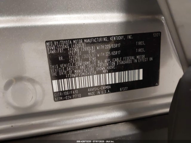 4T3RWRFV5MU049256 Toyota a25a-fxs, 3nm+4nm(ni)
