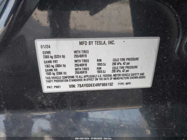 2024 TESLA MODEL Y 7SAYGDEE4RF986192 Photo 8