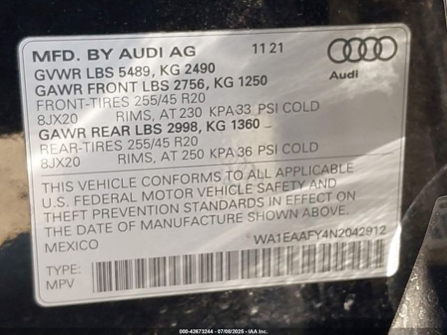 2022 AUDI Q5 WA1EAAFY4N2042912 Photo 8