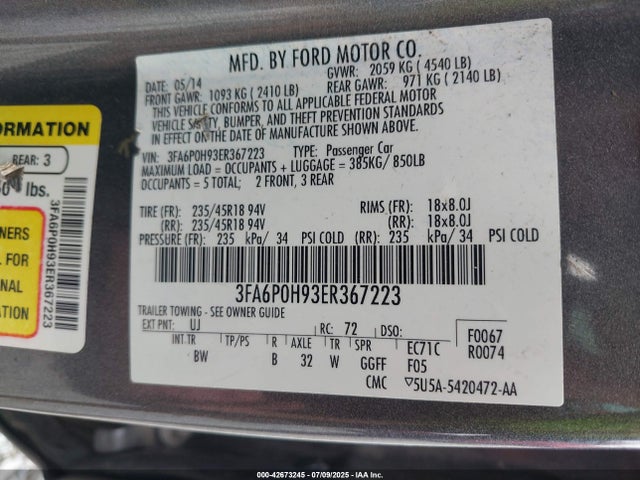3FA6P0H93ER367223 Ford 2014