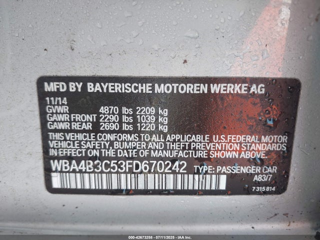 BMW 435i 2015 WBA4B3C53FD670242 Image 9