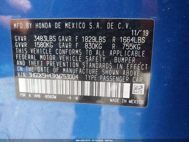 3HGGK5H43KM753004 Honda l15b1