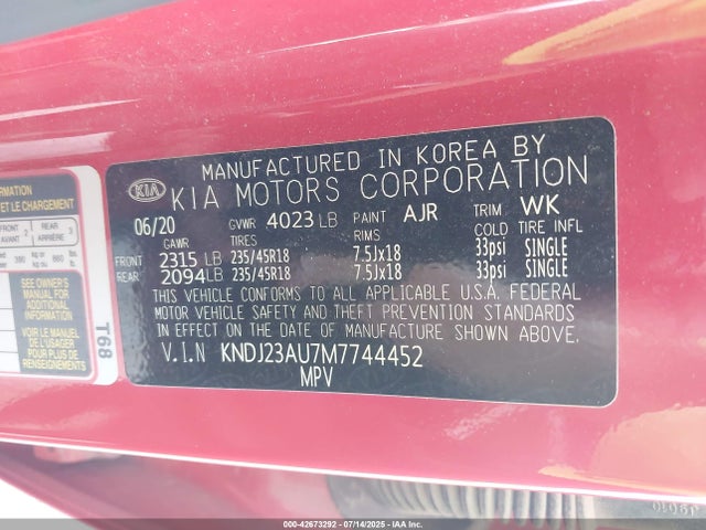 KNDJ23AU7M7744452 KIA mpi nu