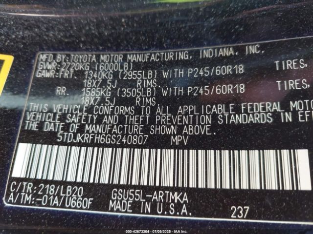 2016 TOYOTA HIGHLANDER 5TDJKRFH6GS240807 Photo 8