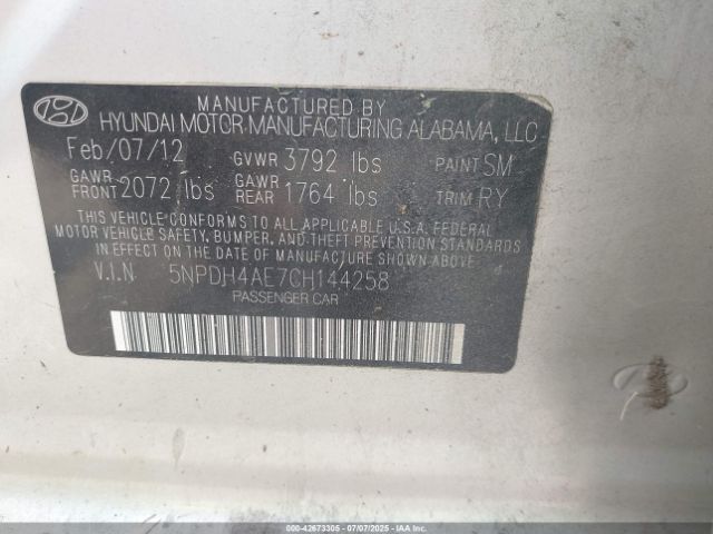 2012 HYUNDAI ELANTRA 5NPDH4AE7CH144258 Photo 8