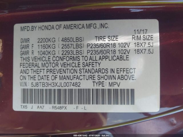 2018 ACURA RDX 5J8TB3H3XJL007482 Photo 8