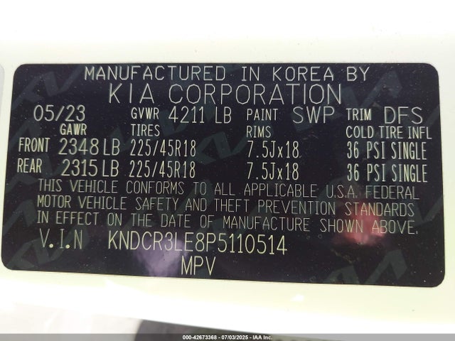 KNDCR3LE8P5110514 KIA gdi kappa pe