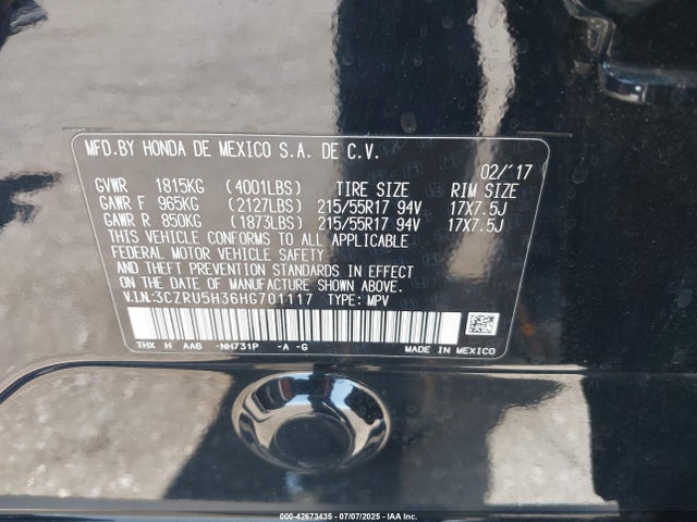 3CZRU5H36HG701117 Honda r18z9