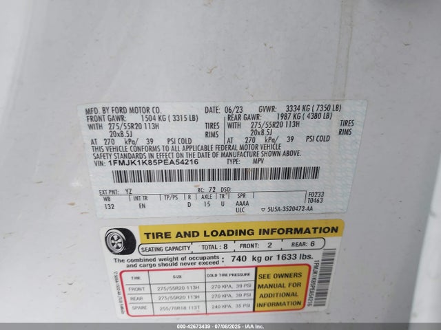 1FMJK1K85PEA54216 Ford gtdi-standard