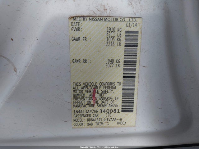 1N4AL3AP2EN340081 Nissan 2014