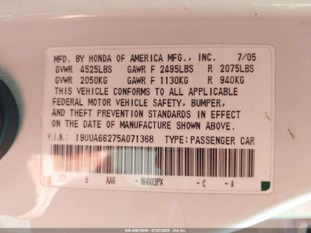2005 ACURA TL 19UUA66275A071368 Photo 8