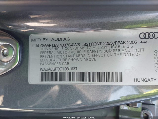 2015 AUDI A3 WAUACGFFXF1081637 Photo 8