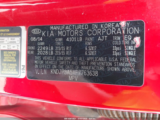 KIA dohc gdi nu 2015 KNDJP3A5XF7763638 Image 9
