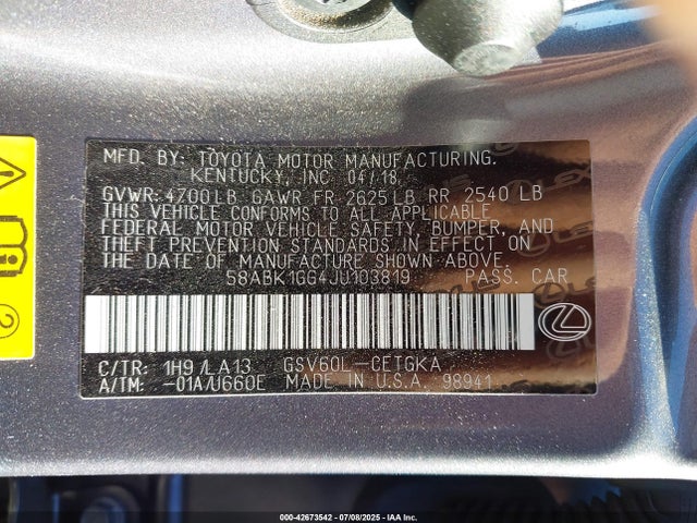 58ABK1GG4JU103819 Lexus 2gr-fe