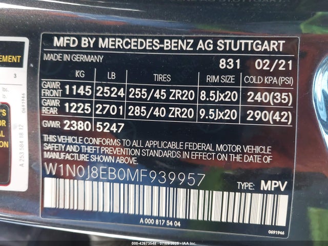 W1N0J8EB0MF939957 Mercedes-Benz m264