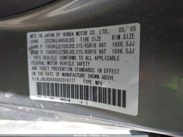 2005 HONDA CR-V JHLRD68585C016177 Photo 8