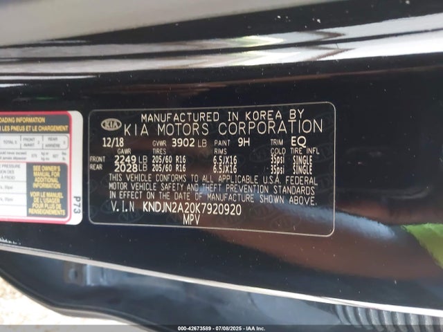 KIA g gdi 2019 KNDJN2A20K7920920 Image 9