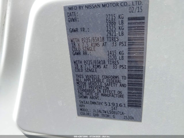 5N1AL0MN3FC519161 Infiniti QX60