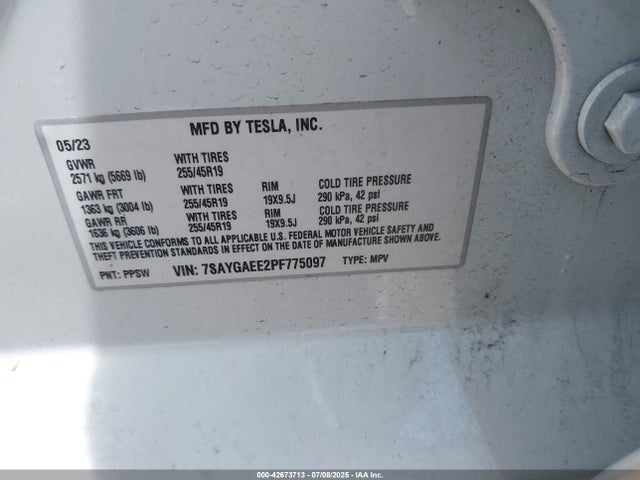 2023 TESLA MODEL Y 7SAYGAEE2PF775097 Photo 8