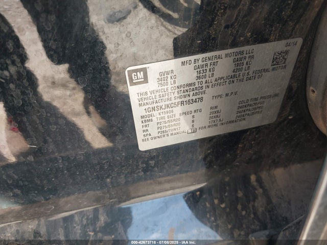 1GNSKJKC5FR163478 Chevrolet l83 - vvt, active fuel management, aluminum