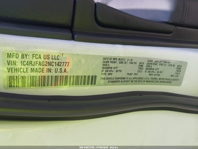 2022 JEEP GRAND CHEROKEE WK 1C4RJFAG2NC142777 Photo 8