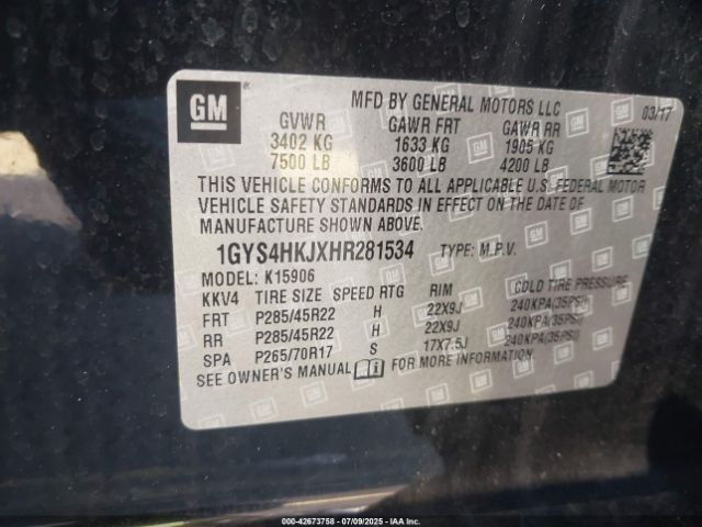2017 CADILLAC ESCALADE ESV 1GYS4HKJXHR281534 Photo 8