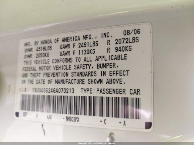 2006 ACURA TL 19UUA66246A070213 Photo 8