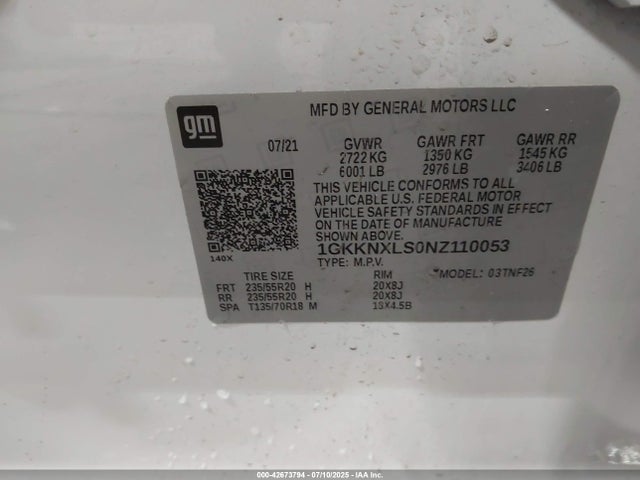 1GKKNXLS0NZ110053 GMC lgx