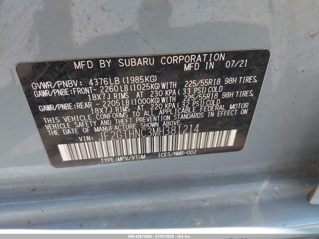 Subaru na 2021 JF2GTHNC3MH381214 Image 9