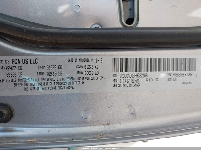 Auction sale of the 2017 Chrysler 300 300s, vin: 2C3CCAGG0HH522166, lot number: 42673869