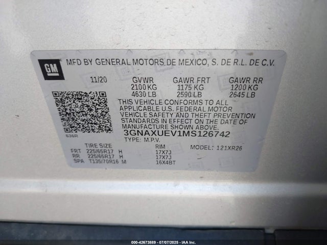 3GNAXUEV1MS126742 Chevrolet lyx