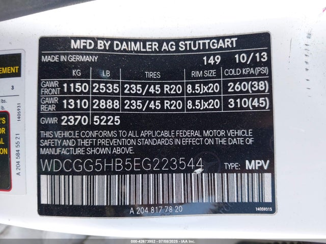 WDCGG5HB5EG223544 Mercedes-Benz 2014
