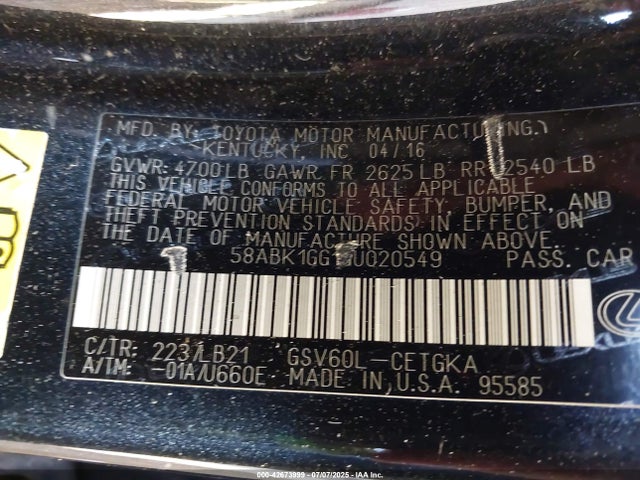 58ABK1GG1GU020549 Lexus 2gr-fe