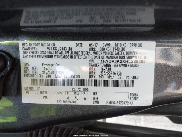1FADP3K2XHL286386 Ford 2.0l gdi