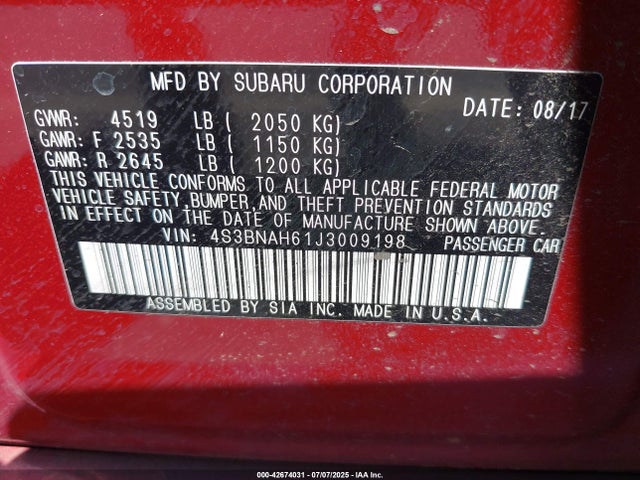 4S3BNAH61J3009198 Subaru u5